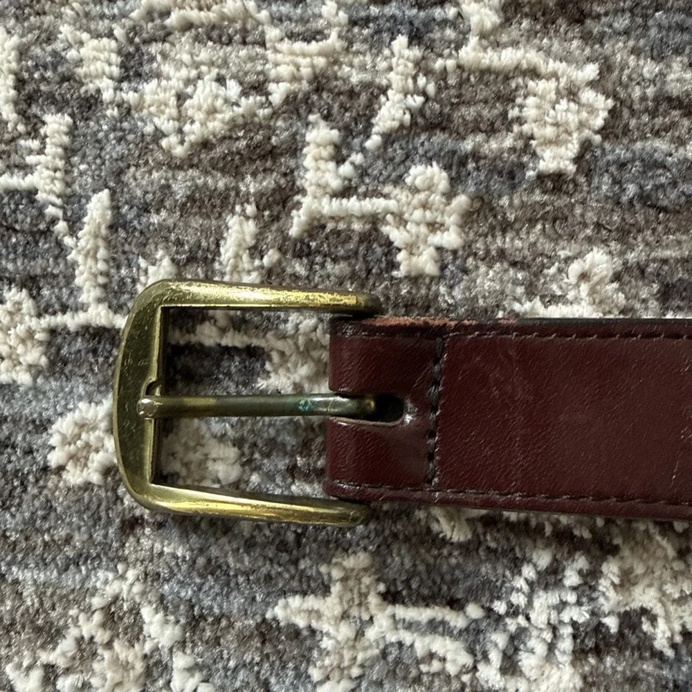 Vintage 70s ETIENNE AIGNER Womens S Handmade Leather Brass Belt Oxblood RARE